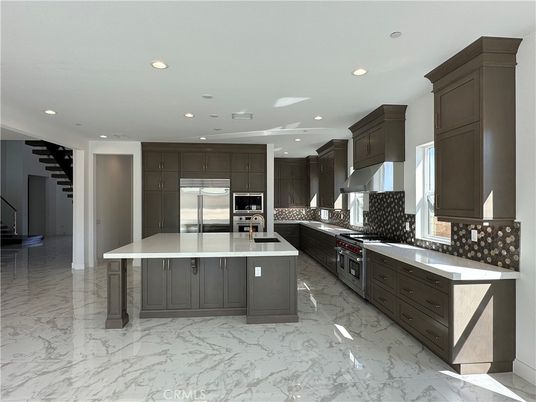Interior, Kitchen, Marble, Recessed Lighting, Stainless Steel Appliances