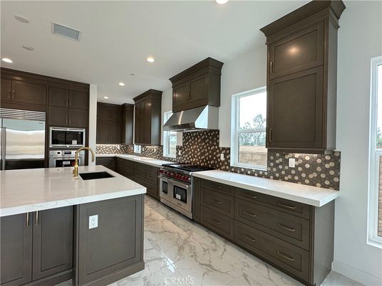 Interior, Kitchen, Marble, Recessed Lighting, Stainless Steel Appliances