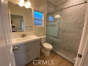 Bathroom, Glass Shower, Interior, Marble Walls, Wood Texture Flooring