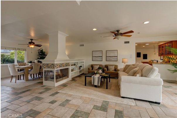 Dining room, Fireplace, Interior, Living room, Recessed Lighting