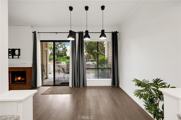 Fireplace, Interior, Pendant Lights, Wood Texture Flooring