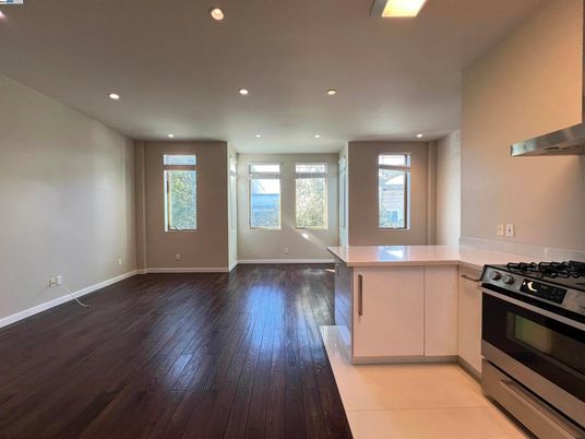 Empty room, Interior, Kitchen, Recessed Lighting, Wood Texture Flooring
