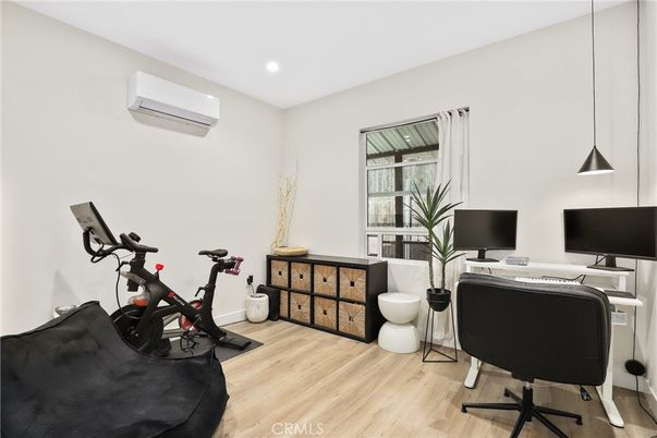 Fitness Equipment, Home Office, Interior, Recessed Lighting, Wood Texture Flooring