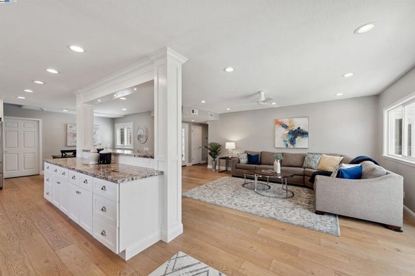 Interior, Kitchen, Living room, Recessed Lighting, Wood Texture Flooring
