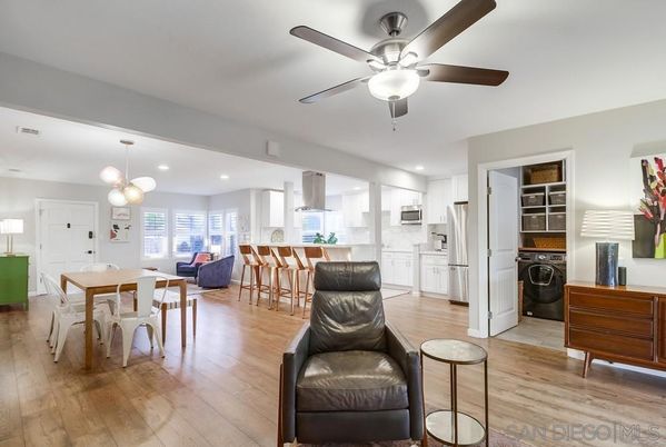 Dining room, Interior, Kitchen, Pendant Lights, Recessed Lighting, Wood Texture Flooring