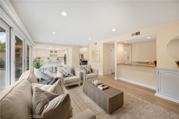 Dining room, Interior, Kitchen, Living room, Recessed Lighting, Wood Texture Flooring