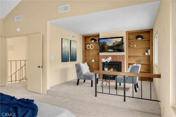 Fireplace, Home Office, Interior, Wooden Walls