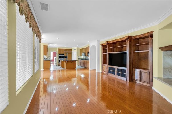 Empty room, Interior, Kitchen, Recessed Lighting, Wood Texture Flooring