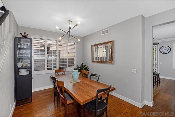 Dining room, Interior, Pendant Lights, Wood Texture Flooring