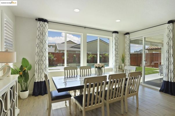 Dining room, Interior, Recessed Lighting, Wood Texture Flooring