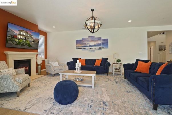 Fireplace, Interior, Living room, Pendant Lights, Recessed Lighting, Wood Texture Flooring