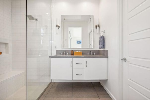 Bathroom, Dual Sink Vanities, Glass Shower, Interior