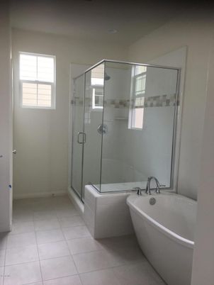 Bathroom, Free Standing Baths, Glass Shower, Interior, Recessed Lighting