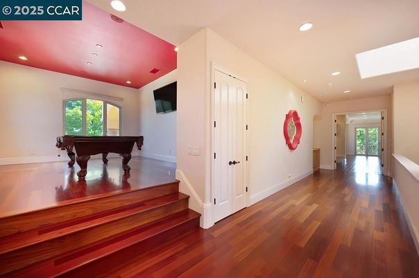 Billiard Table, Game Room, Interior, Recessed Lighting, Wood Texture Flooring