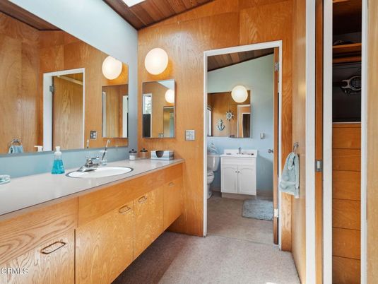 Bathroom, Dual Sink Vanities, Interior, Wooden Ceilings, Wooden Walls