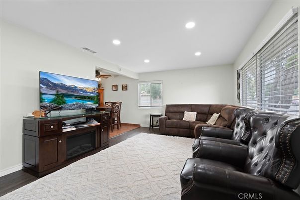Dining room, Interior, Living room, Recessed Lighting, Wood Texture Flooring