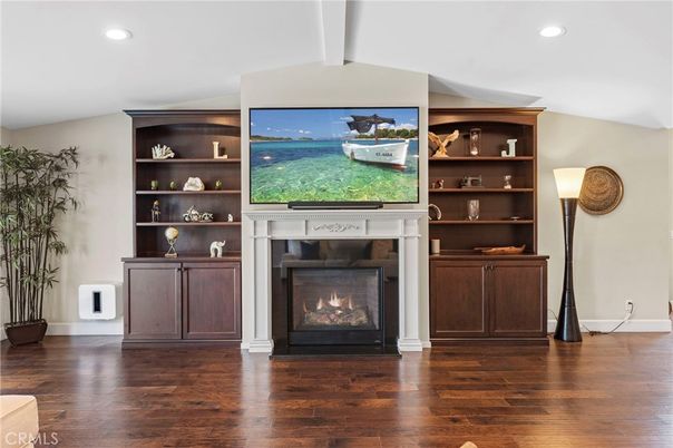 Fireplace, Interior, Recessed Lighting, Wood Texture Flooring