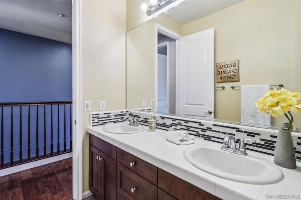 Bathroom, Dual Sink Vanities, Interior, Tile Countertops, Wood Texture Flooring