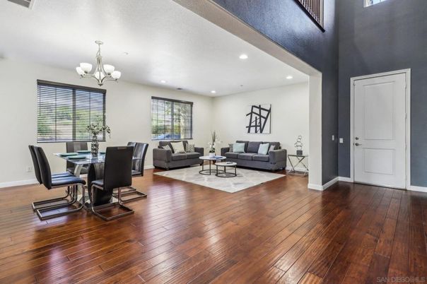 Chandelier, Dining room, Interior, Living room, Recessed Lighting, Wood Texture Flooring