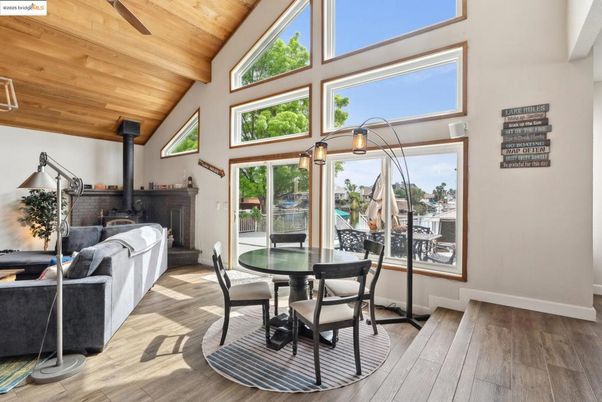 Dining room, Fireplace, Interior, Wooden Ceilings, Wood Texture Flooring