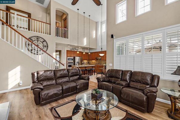 Interior, Kitchen, Living room, Pendant Lights, Stainless Steel Appliances, Wood Texture Flooring