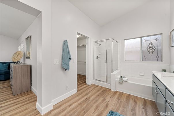 Bathroom, Glass Shower, Interior, Wood Texture Flooring