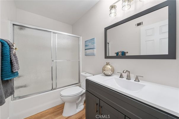 Bathroom, Glass Shower, Interior, Wood Texture Flooring