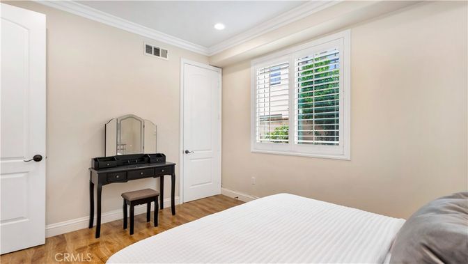 Bedroom, Interior, Recessed Lighting, Wood Texture Flooring