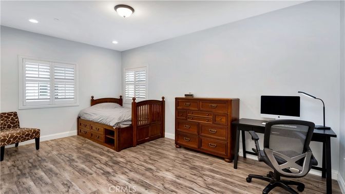 Bedroom, Home Office, Interior, Recessed Lighting, Wood Texture Flooring