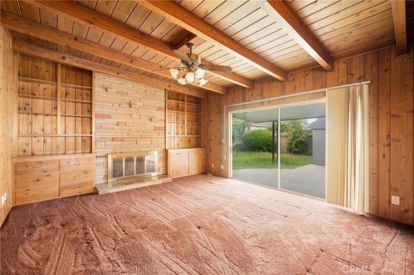 Empty room, Fireplace, Interior, Wooden Beams, Wooden Ceilings, Wooden Walls
