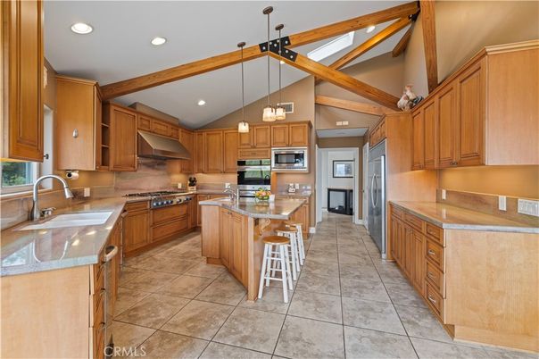 Interior, Kitchen, Pendant Lights, Recessed Lighting, Stainless Steel Appliances, Wooden Beams