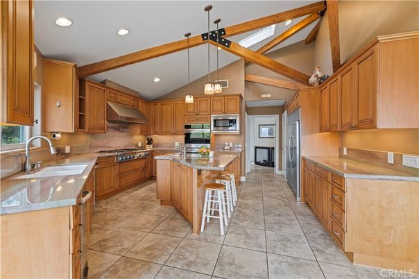 Interior, Kitchen, Pendant Lights, Recessed Lighting, Stainless Steel Appliances, Wooden Beams