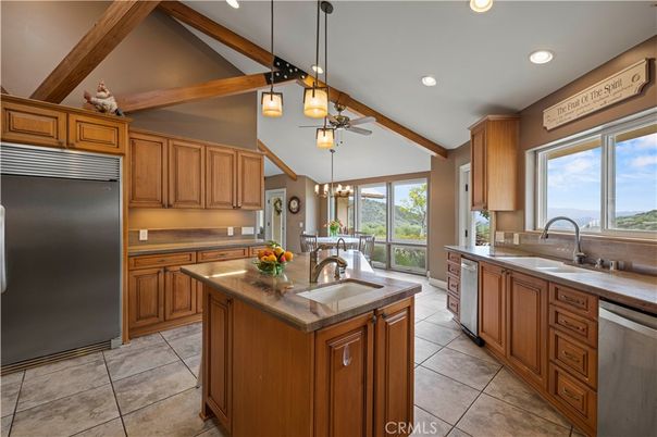 Interior, Kitchen, Pendant Lights, Recessed Lighting, Stainless Steel Appliances, Wooden Beams