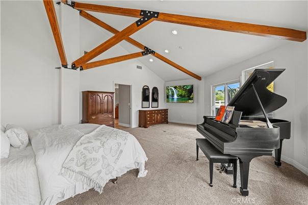 Bedroom, Interior, Piano, Recessed Lighting, Wooden Beams