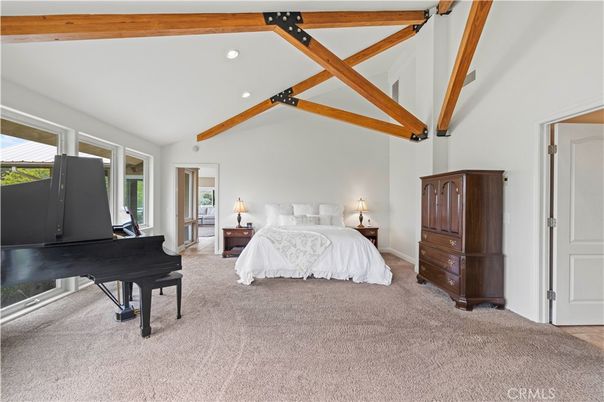 Bedroom, Interior, Piano, Recessed Lighting, Wooden Beams