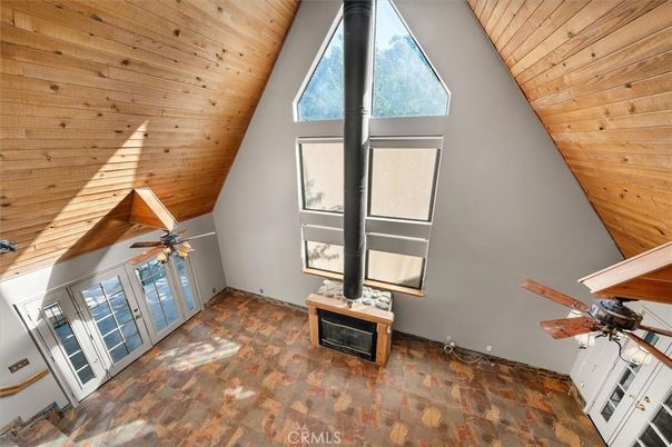 Empty room, Fireplace, Interior, Wooden Ceilings, Wooden Walls