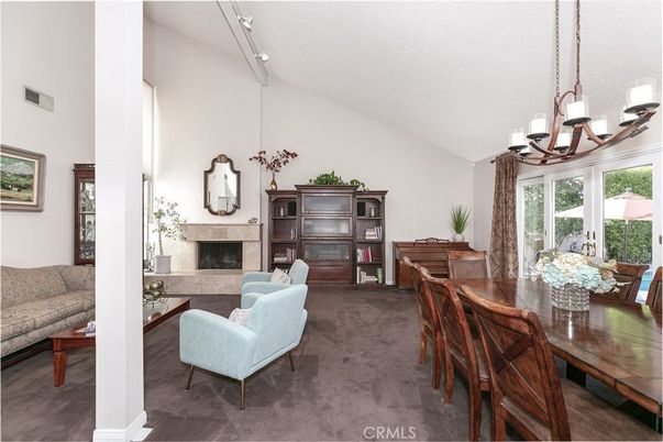 Chandelier, Dining room, Fireplace, Interior