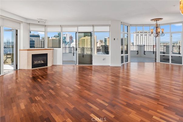 Chandelier, Empty room, Fireplace, Interior, Wood Texture Flooring