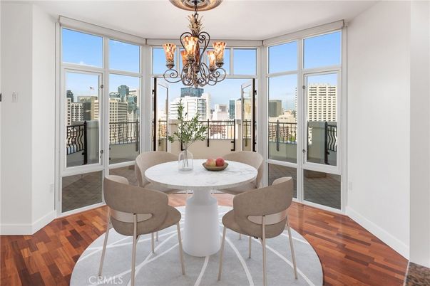 Chandelier, Dining room, Interior, Wood Texture Flooring