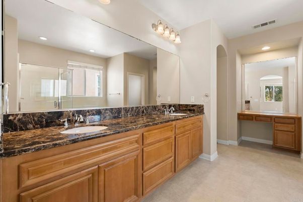 Bathroom, Dual Sink Vanities, Glass Shower, Interior, Recessed Lighting