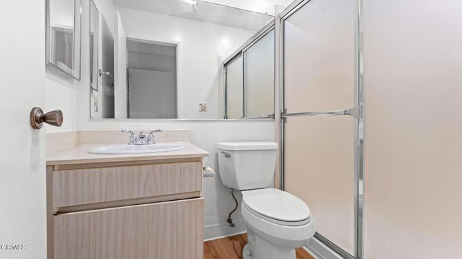 Bathroom, Glass Shower, Interior, Wood Texture Flooring