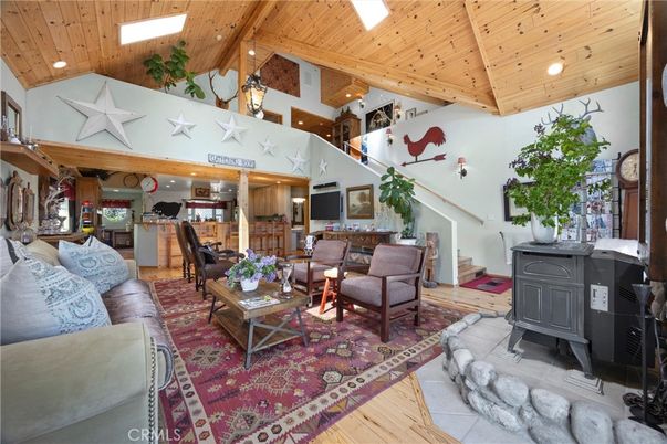 Dining room, Fireplace, Interior, Living room, Recessed Lighting, Wooden Beams, Wooden Ceilings, Wood Texture Flooring