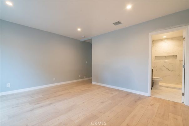 Bathroom, Empty room, Interior, Marble Walls, Recessed Lighting, Wood Texture Flooring