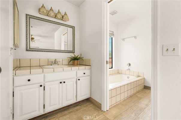 Bathroom, Interior, Tile Countertops, Wood Texture Flooring