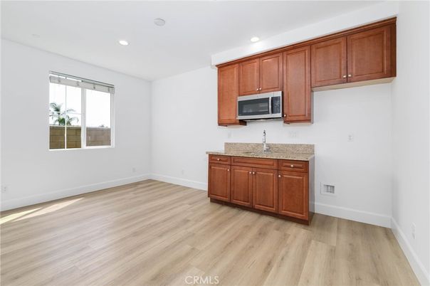 Empty room, Interior, Kitchen, Recessed Lighting, Wood Texture Flooring