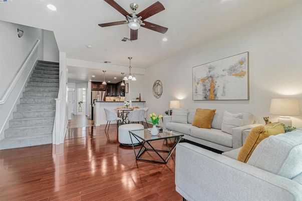 Dining room, Interior, Kitchen, Living room, Pendant Lights, Recessed Lighting, Stainless Steel Appliances, Wood Texture Flooring