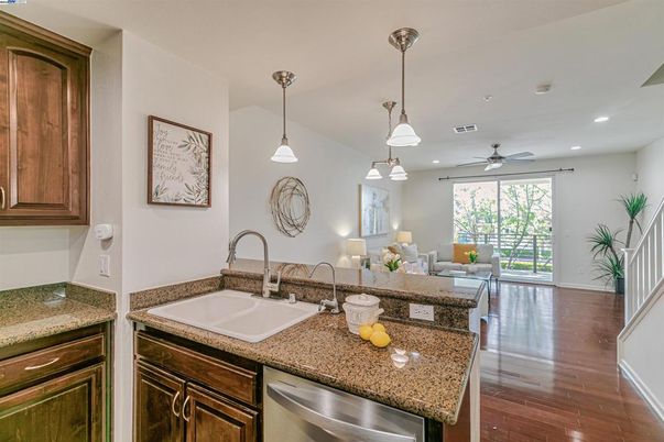 Interior, Kitchen, Living room, Pendant Lights, Recessed Lighting, Wood Texture Flooring