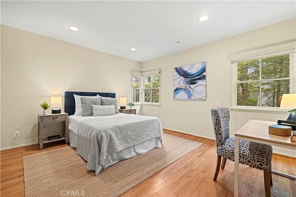 Bedroom, Home Office, Interior, Recessed Lighting, Wood Texture Flooring