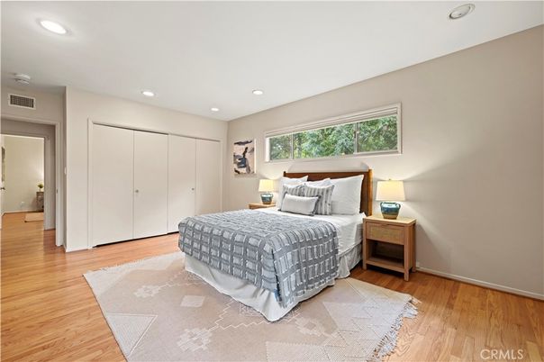 Bedroom, Interior, Recessed Lighting, Wood Texture Flooring