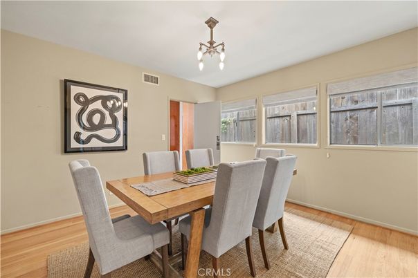 Dining room, Interior, Pendant Lights, Wood Texture Flooring
